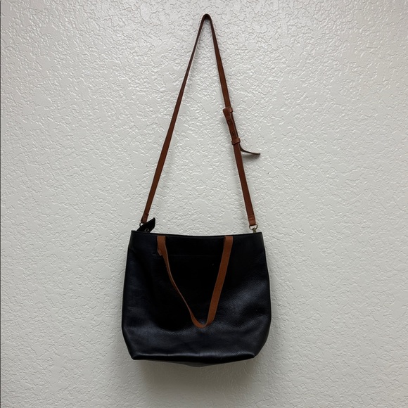Madewell Black Tote Bag with Brown Straps - Picture 1 of 3